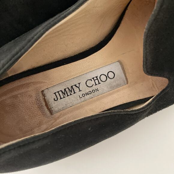 Jimmy Choo Jaida Black Suede Square Toe Smoking Slipper Flat Gold Heel 36 5.5 - Picture 11 of 16